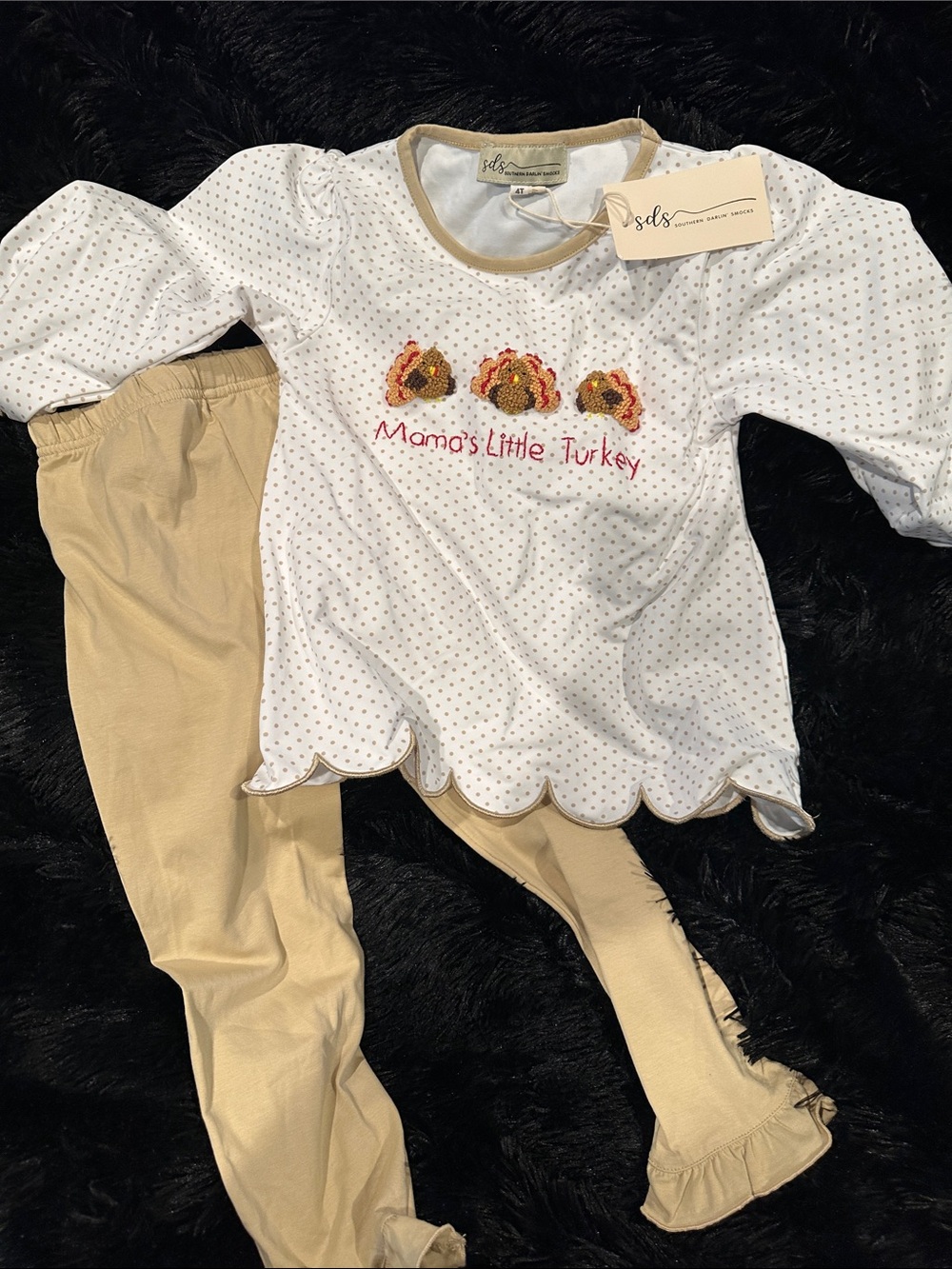 'Mama's Little Turkey' Cream & Tan Kids Matching Set